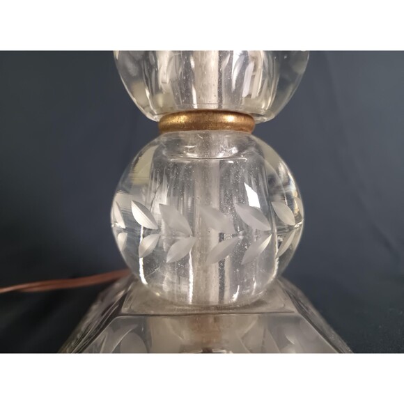 Vintage Etched Glass Lamp With Glass Geometric Shapes Leaves Vine Patterns MCM - Picture 6 of 10